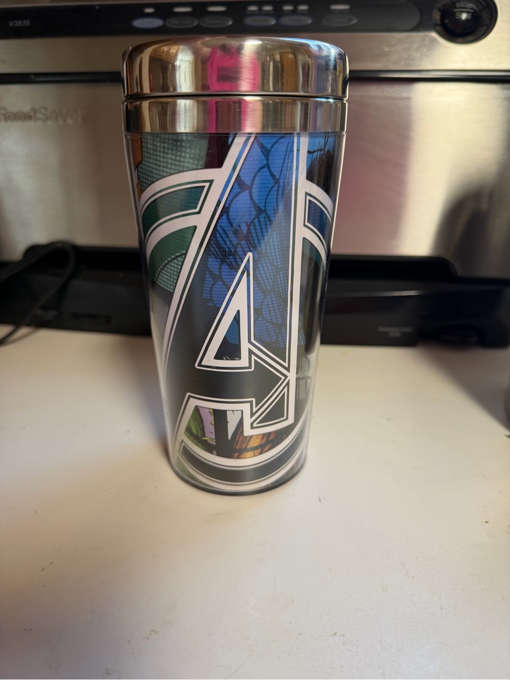 Marvel Stainless Steel Travel Mug with Multicolor Avengers A Logo